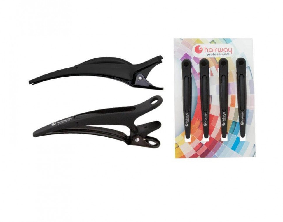 Зажим Hairway черный, 110 мм, 4 шт./уп. 42067